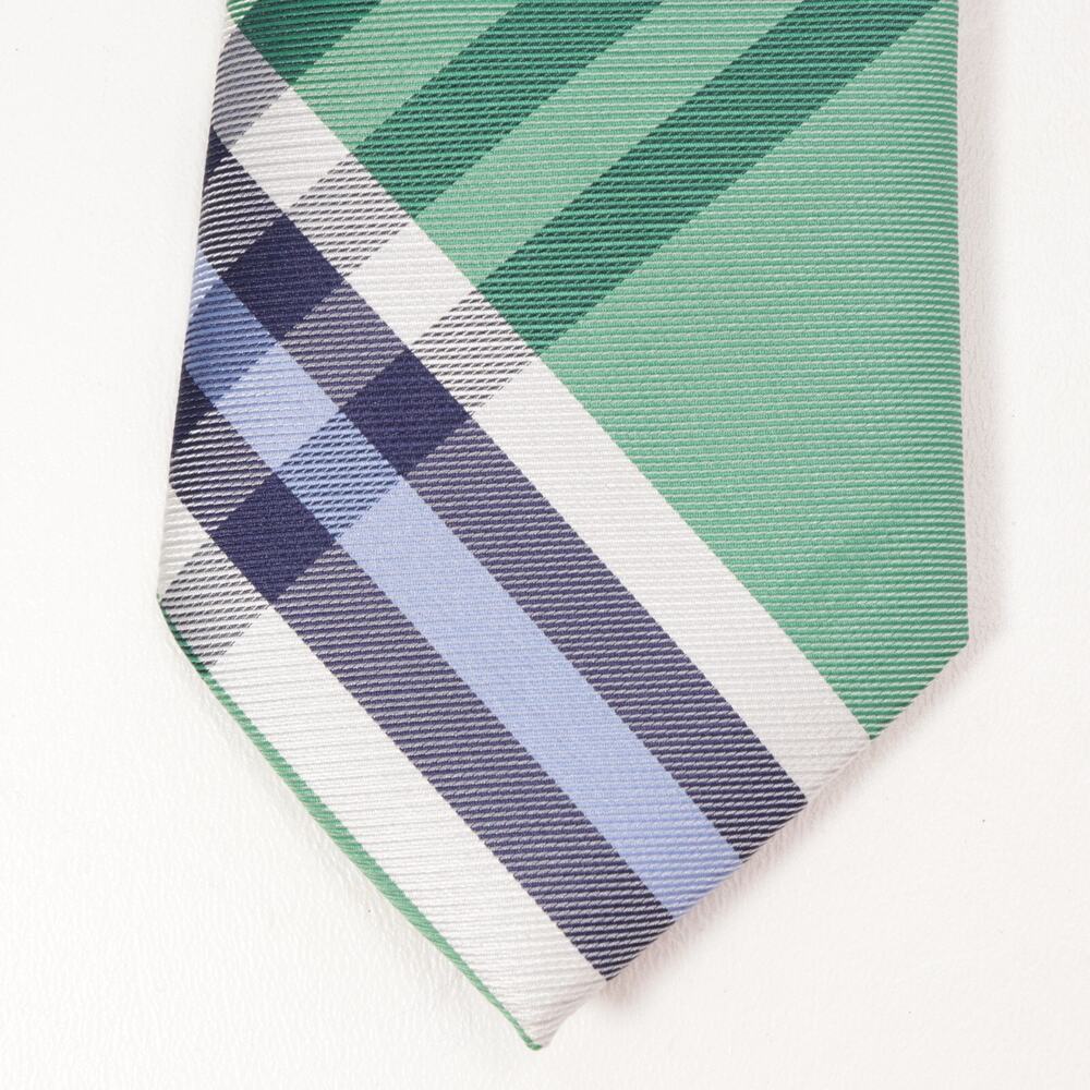 Izod Tie Men 58 in Tartan Polyester Green Blue White Plaid Preppy Classic Lined